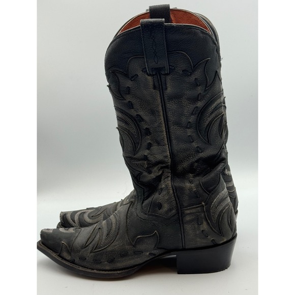 Dan Post Mens DP2470 Distressed Black Leather Western Snip Toe Cowboy Boots 8